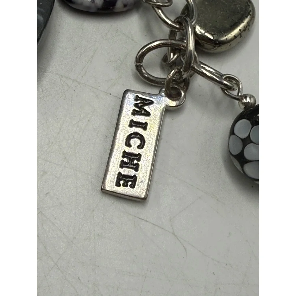 Miche Bag Charm Keychain Black White Snakeskin Beaded Handbag Accessory Tag